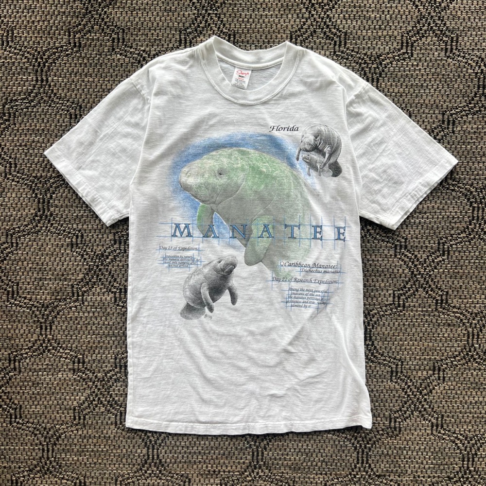 Vintage Manatee T-Shirt Mens Medium White Florida Nature Souvenir Wildlife